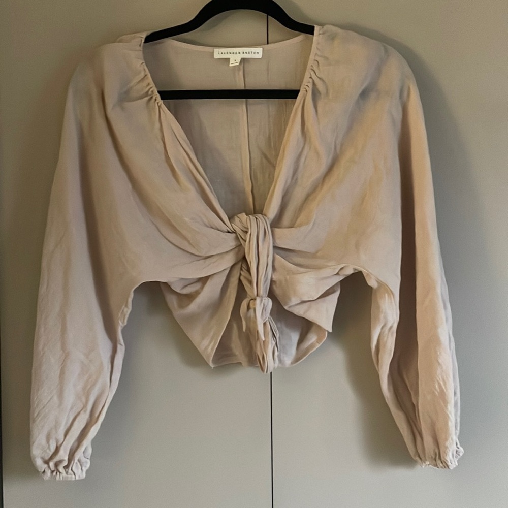 Lavender Sketch Long Sleeve Tie Blouse